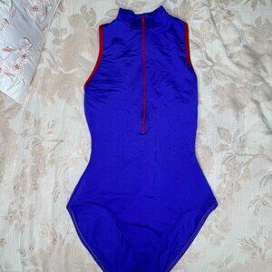 Mariia Women's "Misha" High Neck Zip Front Tank Leotard Size S Purple/Red